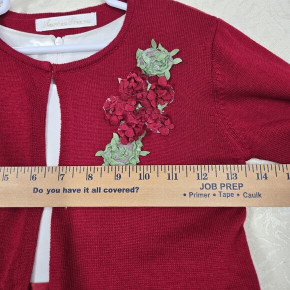 American Princess Dress Cardigan Set sz 7 White Red Green Holiday Ribbon Accents - Picture 13 of 15